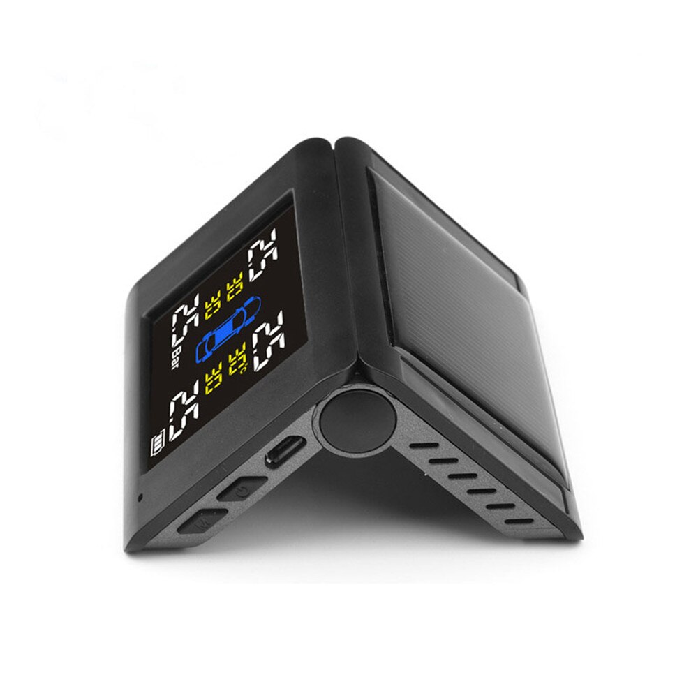 Solar Smart Car Digital Tyre Pressure Monitor System Tpms Tire Security Warning High Temperature Alert External Sensors: Black with box