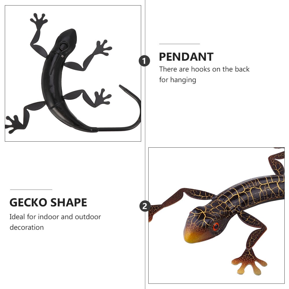 1Pc 3D Metal Gecko Wall Art Sculpture Decor Outdoor Indoor Hanging Ornament