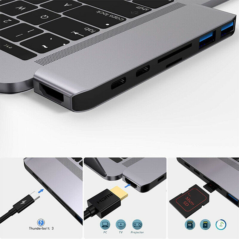 7 In 1 Adapter Dock Met 4K Hdmi Pd Usb 3.1 Type-C Hub micro Sd/Tf Port Charge Voor Macbook Air Pro