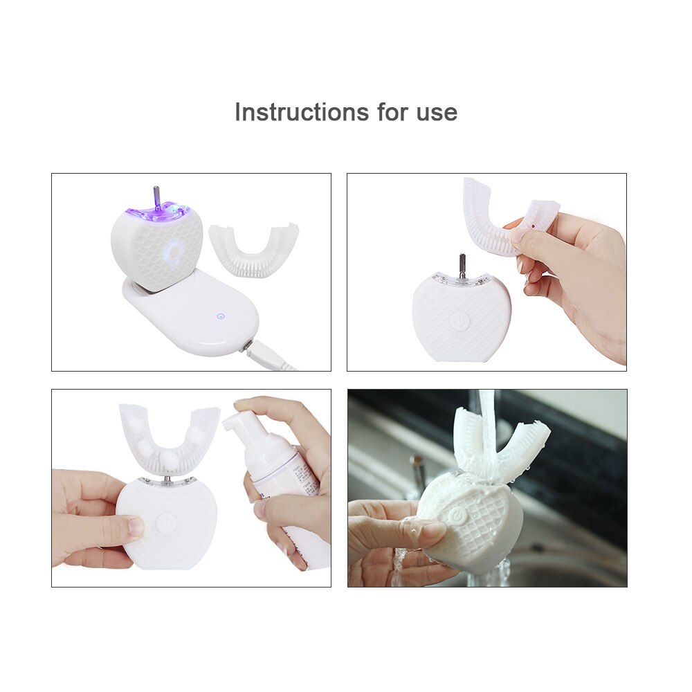 360 Degrees Intelligent Electric Toothbrush U Type Automatic Sonic Tooth Brush USB Charging Tooth Teeth Whitening Blue Light