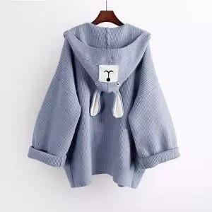 Neploe, suéter de punto con capucha para mujer, aplique de dibujos animados, abrigo de ropa de punto larga medio suelto, Otoño Invierno , punto abierto