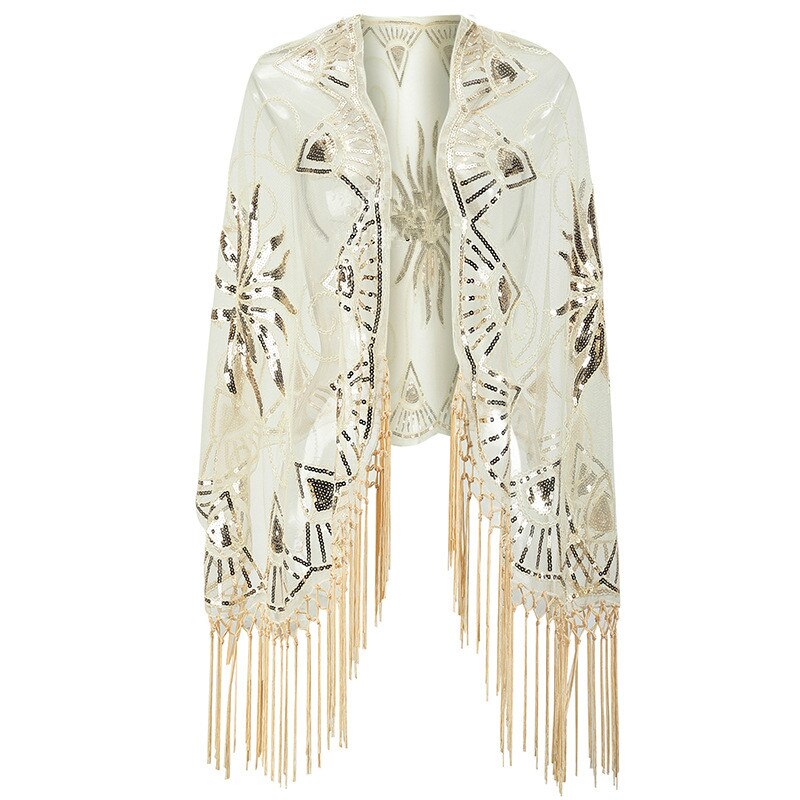 Janevini bling sølv paljetter brudesjal wraps kapper perler gull bolero paljett estola dusk skuldertrekk for kvinner aftenkjole: Lys gull