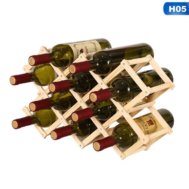 Solid Wood Folding Wine Racks Foldable Wooden Wine Stand Holder 10 Bottles Stackable Wine Cellar Racks Kitchen Bar Display Shelf: H05