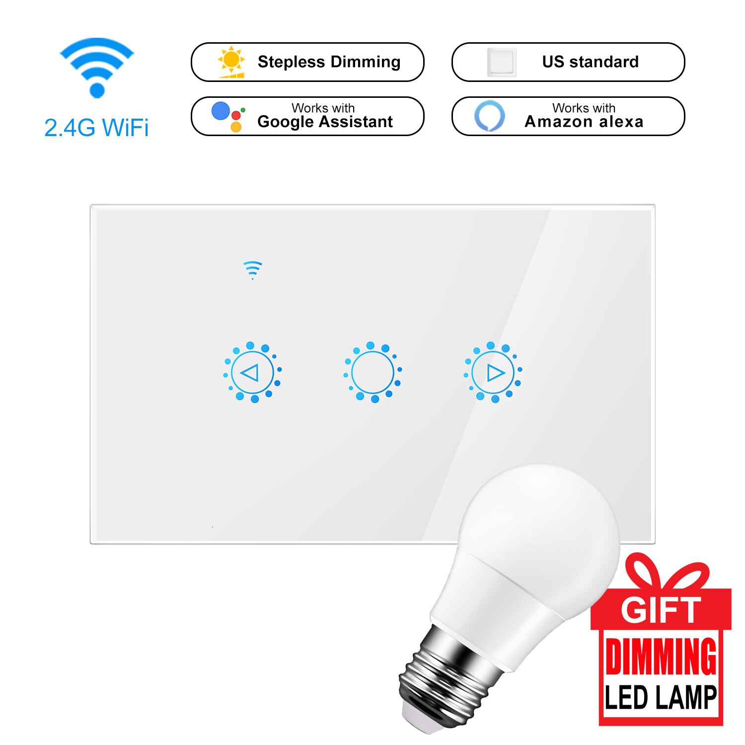 Led Dimmer 220V/110V Ewelink Wifi Dimmer Switch Smart Touch light switch Bulb Dimmer work With Alexa Google Assistant: US standard white