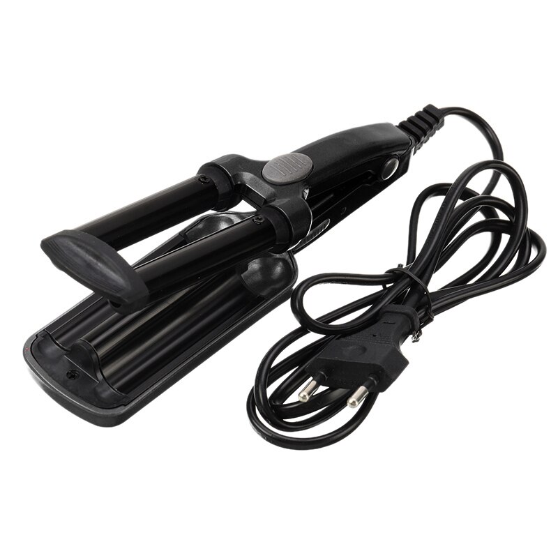 Ceramic Hair Curler Mini 3 Barrels Big Wave Curling Iron Hair Curlers Crimping Iron Fluffy Salon Hair Styling Tools: Black EU