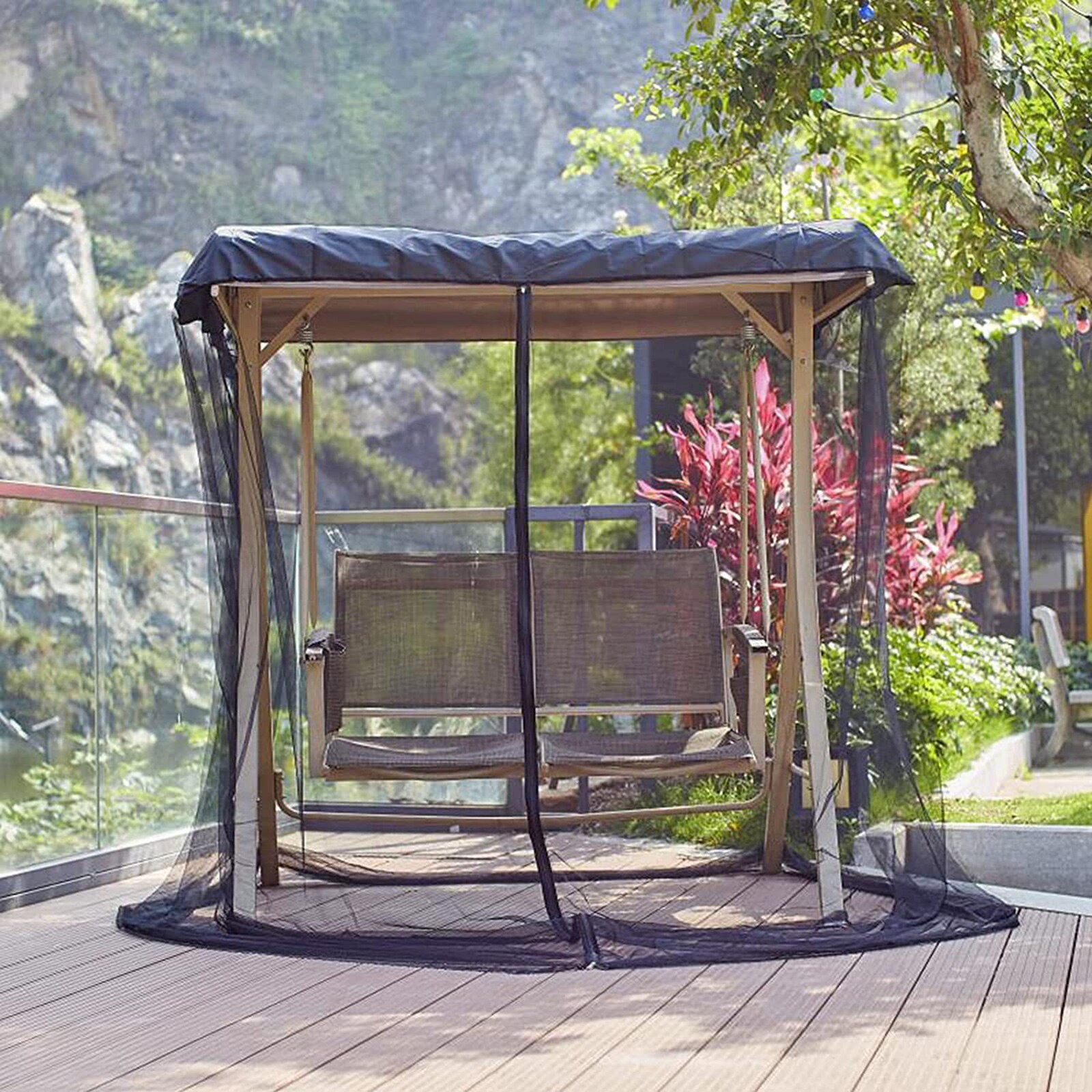 Balcony Swing Cover Mosquito Netting,Zippered Mesh Enclosure Cover Screen,Patio Table Umbrella Garden Deck Furniture