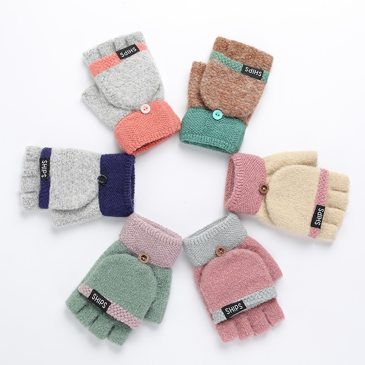 gestrickte kippen Handschuhe Winter Handschuhe Warme Wolle kippen oben Handschuhe Beflockung Warme Gestrickte halb-Finger Handschuhe für Gril und Frauen