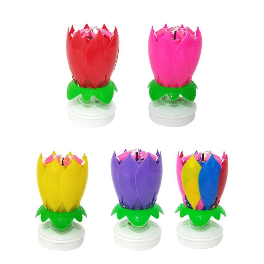 Birthday Cake Music Candles with 8 Candles Lotus Flower Christmas Festival Decorative Music Wedding Party