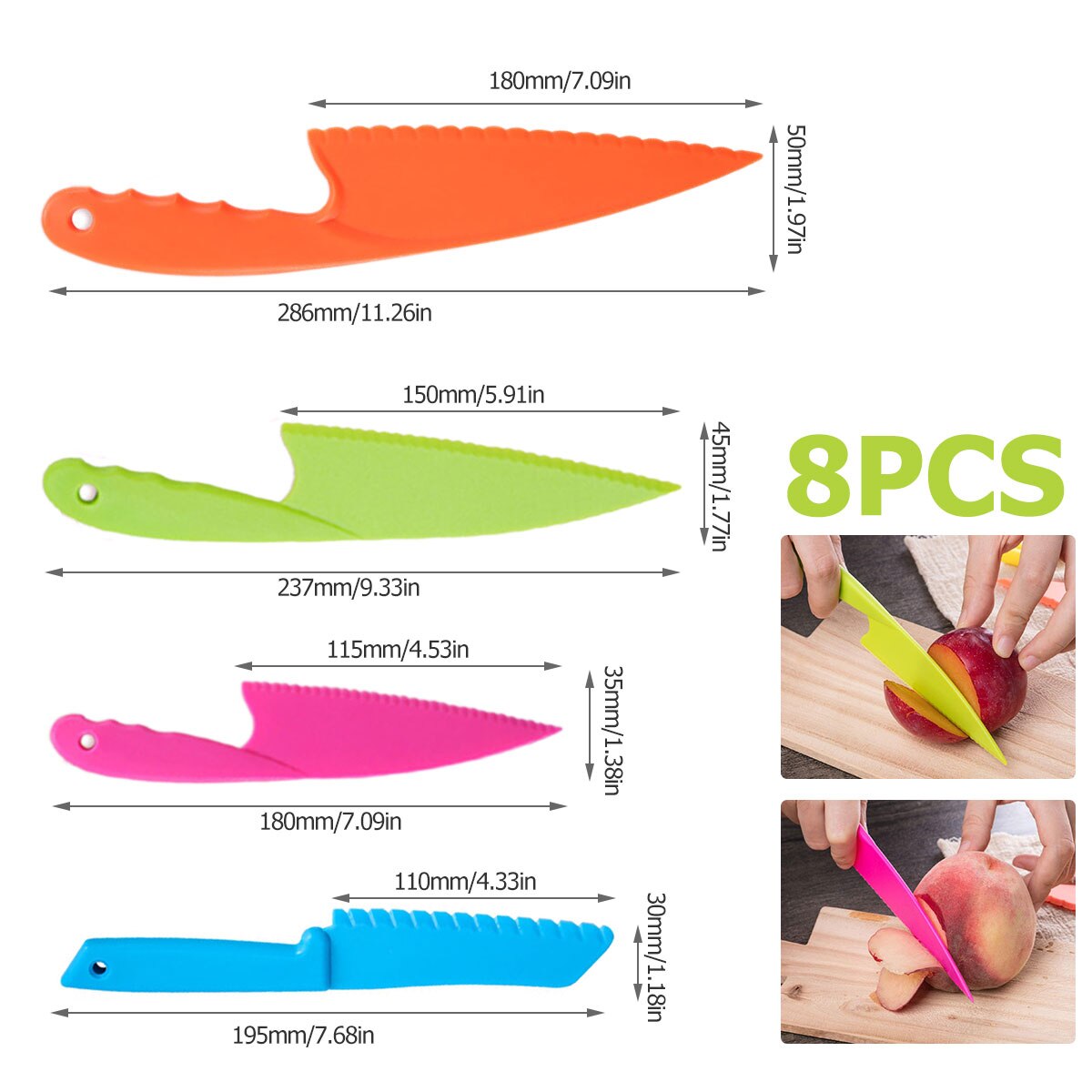 Kid Safe Cooking Knife Set 8Pcs Plastic Children Knives Kit Safe Multifunctional Kitchen Fruit Bread Cake Salad Lettuce Knife