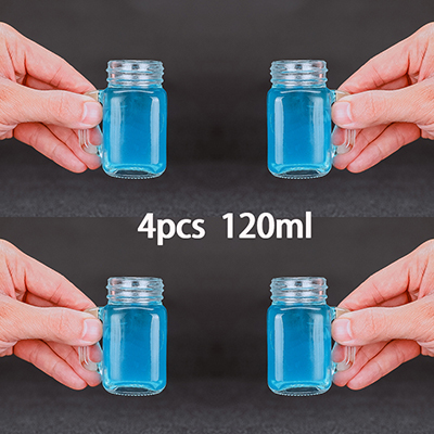 Mini mason jar snapsglas med handtag, en rolig och konversationsbit på bbqs och fester: 120ml uppsättning  of 4