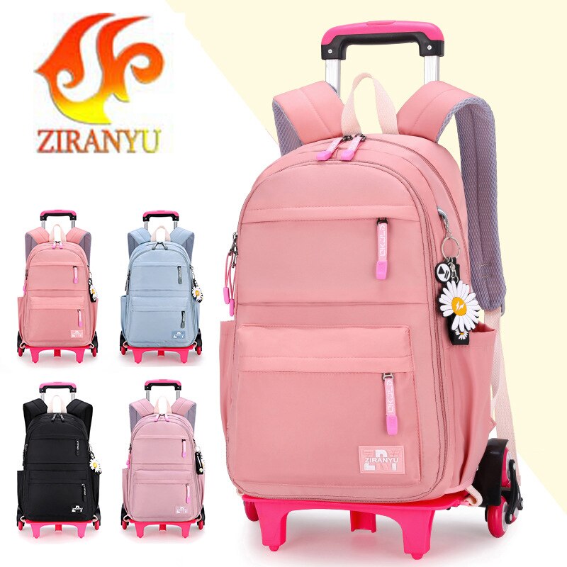 ZIRANYU Schule Rädern Rucksack tasche einstellen für mädchen Wagen mit Rädern Schüler Schule tasche rollen Rucksack Multifunktionale