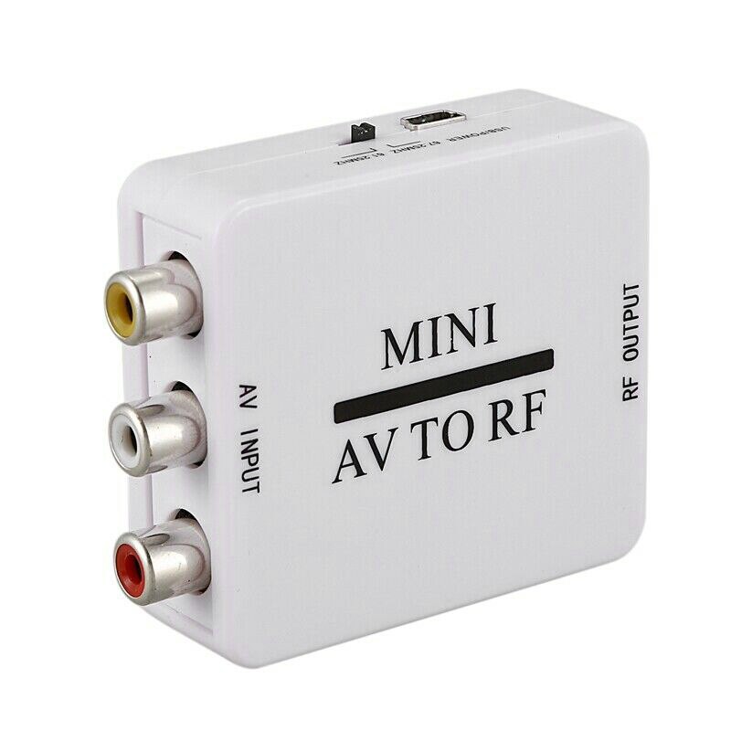 Mini HD caja convertidora de vídeo RCA AV CVSB a RF convertidor adaptador de Video de apoyo de RF 67,25 Mhz 61,25 Mhz AV a RF Scaler conmutador de TV