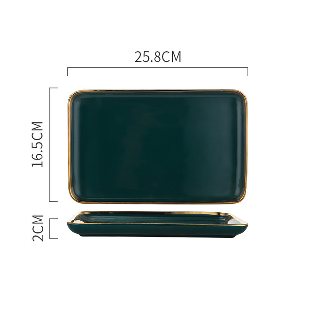 Square Tableware Green Ceramic Dinner Plate Gold Porcelain Dessert Steak Snack Cake Plate Salad Soup Rice Bowl: Rect Plate