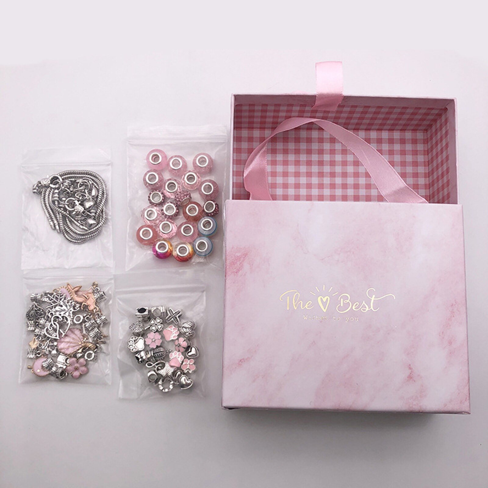 Kits de bijoux roses multicolores 14cm x 12cm, 1 ensemble de pendentifs de perles à grand trou pour Bracelet fait à la main, accessoires de matériaux artisanaux