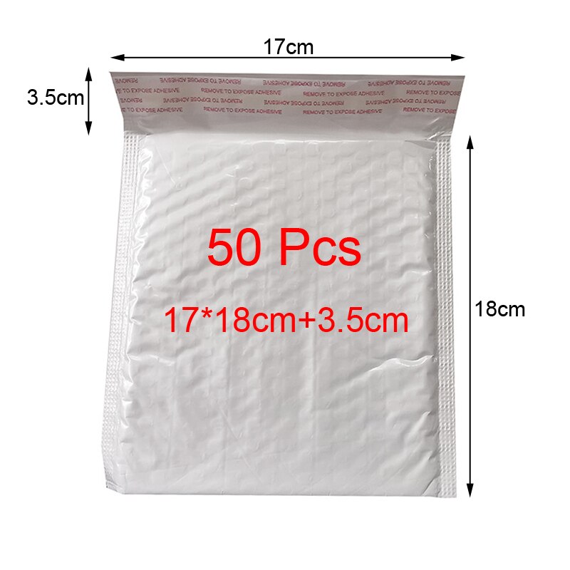 50 Pcs White Foam Envelope Bags Self Seal Mailers Padded Envelopes With Bubble Mailing Bag Packages Bag: 50 Pcs 17x18cm