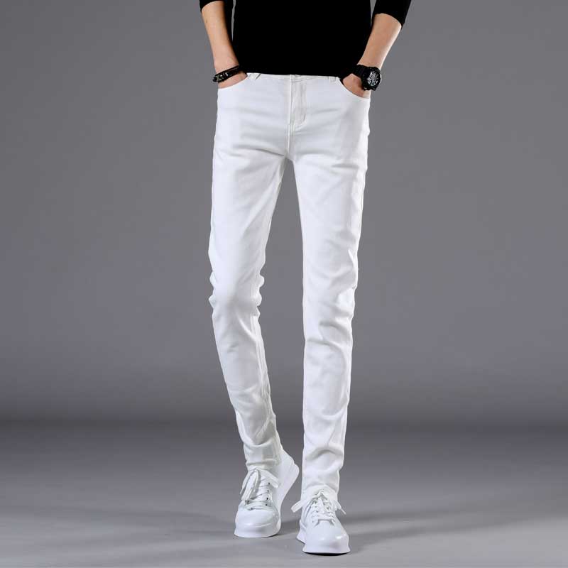 Herre stretch jeans hvide denim bukser til mænd vinter fleece retro bukser afslappet herre jeans størrelse 27-36: Hvid / 28