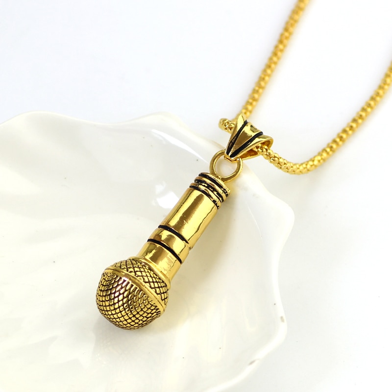 Big Microphone Pendant Necklace Sliver Gold Link Chain Necklaces Hip Hop Alloy Jewelry for Women and Men