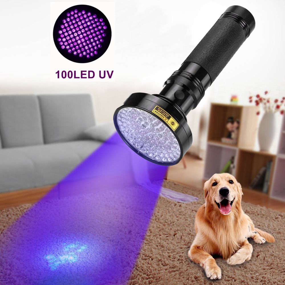 Alonefire 18w 100 led højeffekt uv lommelygte fakkel 395nm ultraviolet skorpioner kæledyr urin lækage detektion led lys aa batteri: 100uv sorte