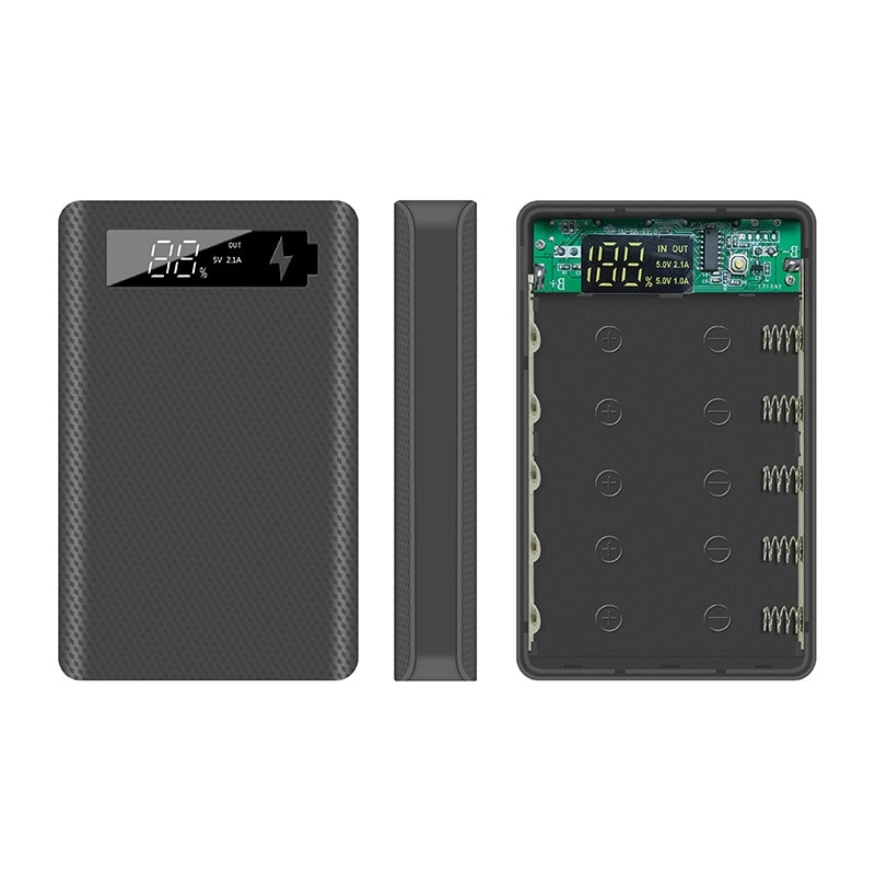 5*18650 Battery Charger Box 15000mAh Power Bank Shell Digital Display Powerbank Shell Micro Type-c Input Dual USB Port