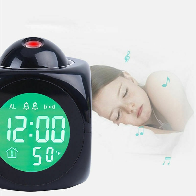 Hem multifunktions lcd -projektion ledd display tid digital snooze väckarklocka röst talande vägg takprojektion