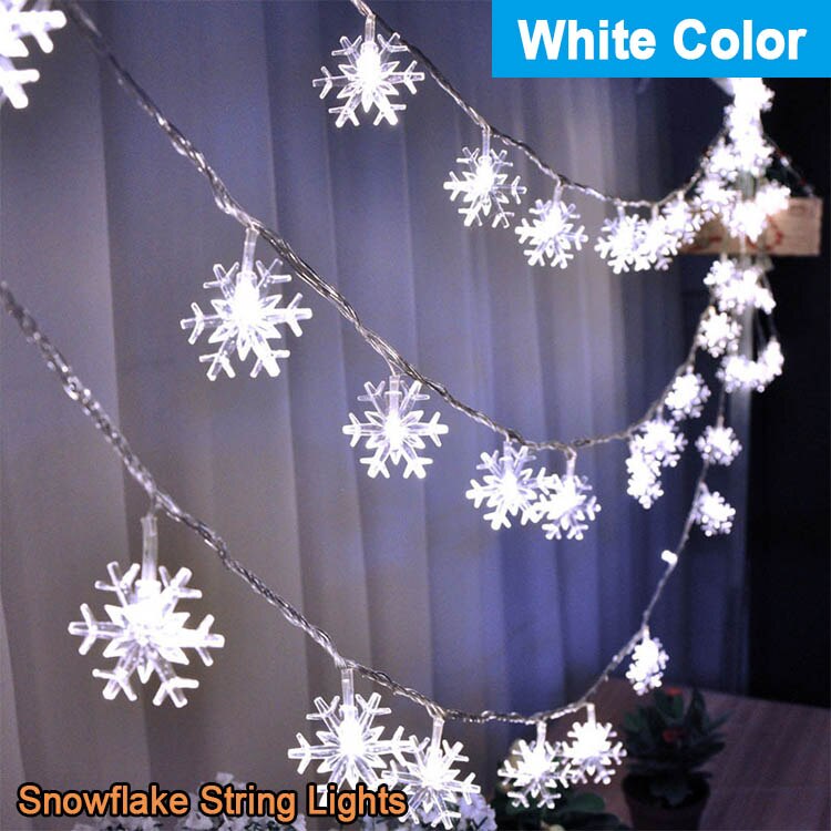 Fairy Christmas Lights Festoon Led Garland Curtain String Lights Tree Indoor Outdoor Decoration Battery Operated Street Decor: White Snowflake / 3M 20LEDs