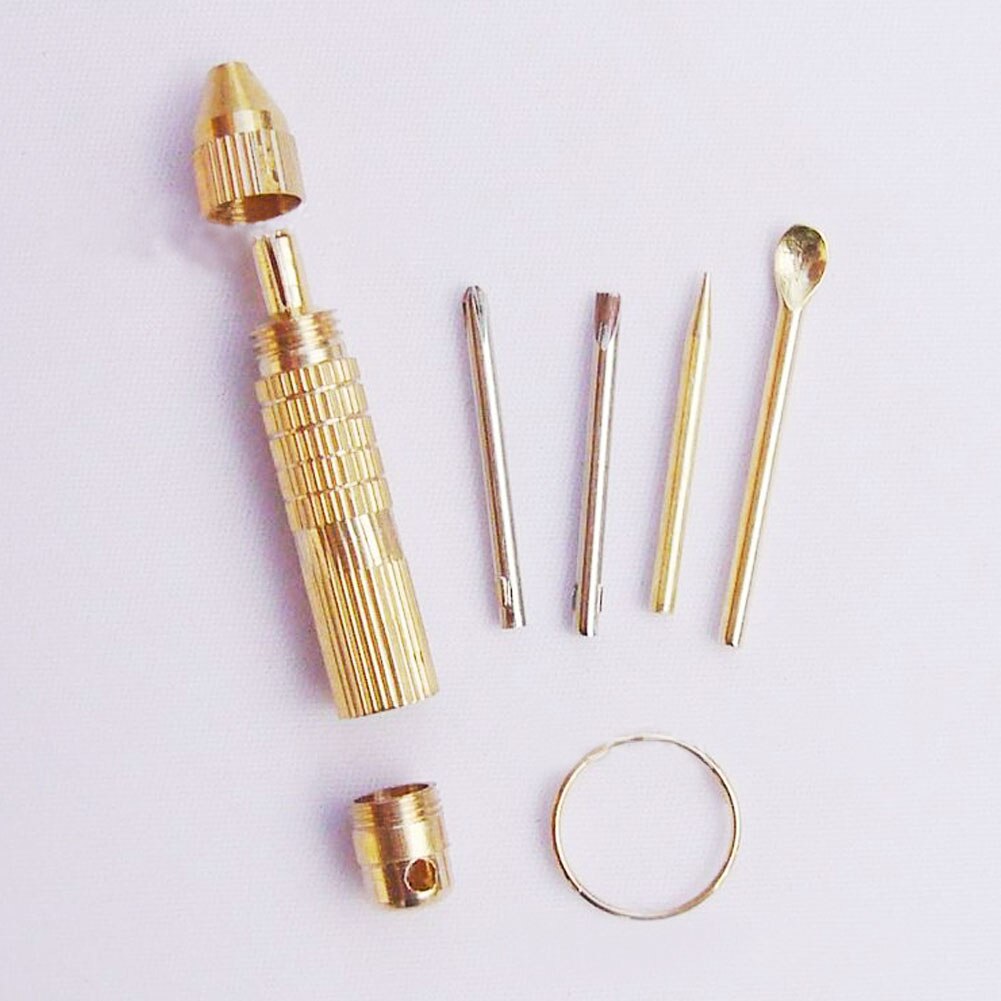 Portable 4in1 Multi Tool Set Copper Cross Screwdriver Toothpick Ear Pick Pin Key Chain Easy to clean
