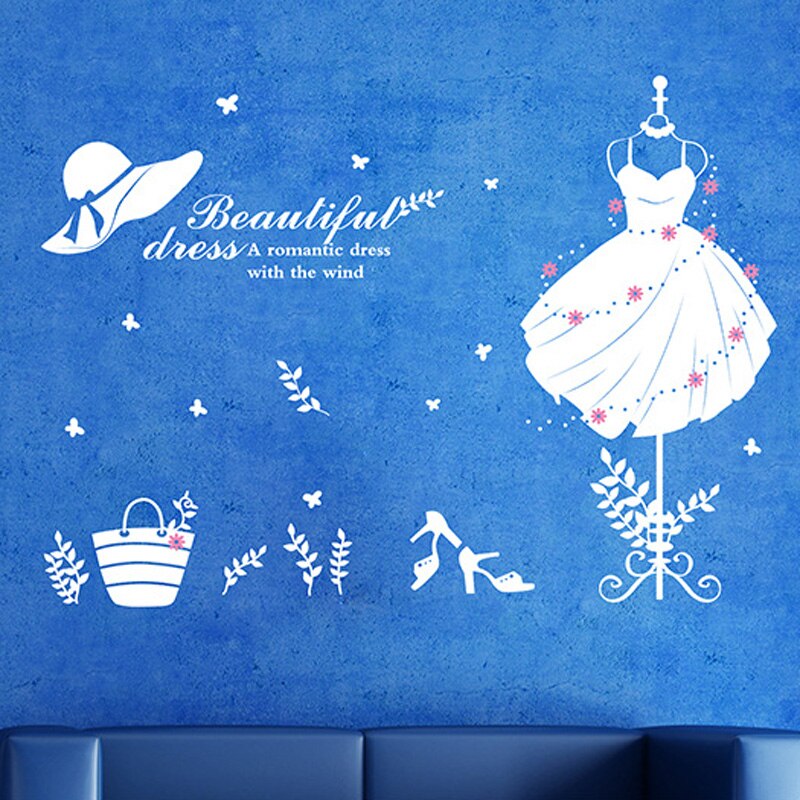 Clothing Store Showcase Window Glass Decoration Stickers White Dress Black Coat Rack Wall Decals Removable Dressing Room Posters