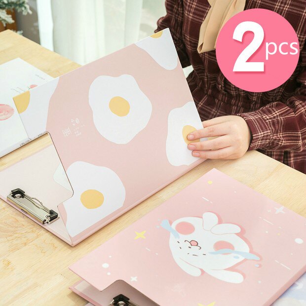 2pcs/set Cartoon A4 Flip Clip Student Cute Paper Clipboard Folder Pad for Office Supply Writing Clipboard Stationery School