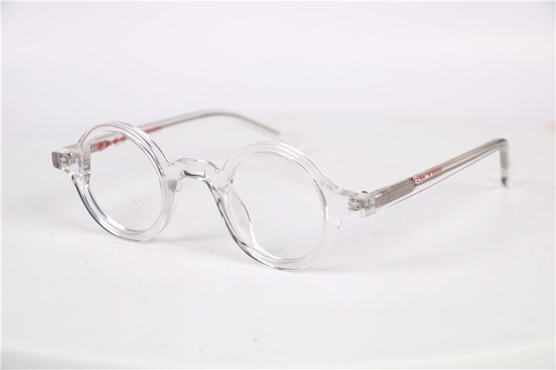 Marcos redondos de anteojos Vintage de 38mm, gafas hechas a mano de madera, pequeños: Crystal