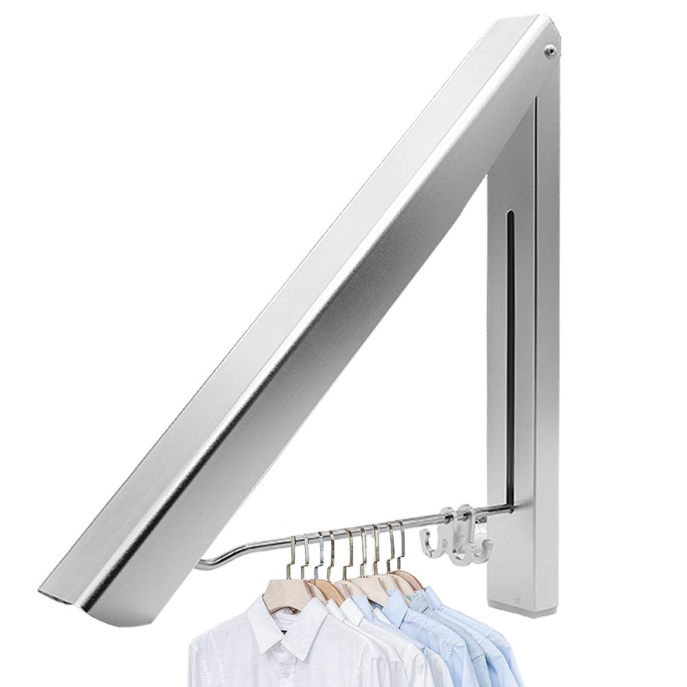 Clothes Drying Rack Wall Mounted Drying rack for Drying Clothes Aluminum Foldable Space Saving Clothes Hanger: Silver