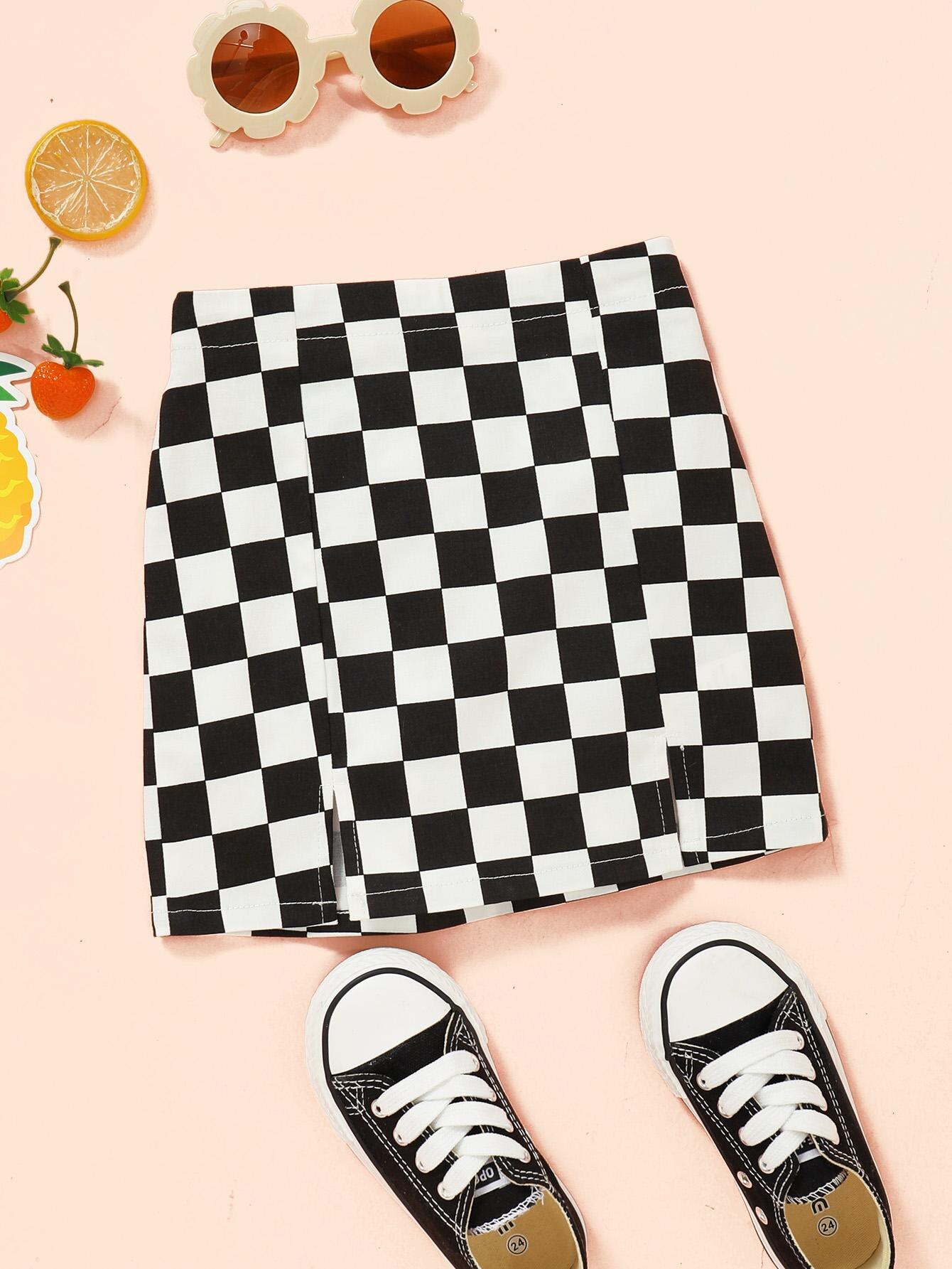 Criança bbay meninas saias linha a 2020 novas roupas de outono preto branco xadrez dividir bottoms saia menina saias por 1-6 anos