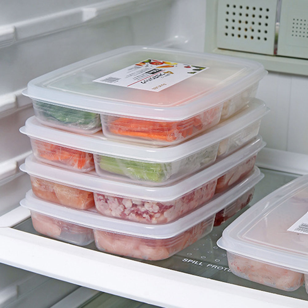 4-Gitter-Aufbewahrungsbehälter für Lebensmittel und Obst, tragbare Fleisch- und Gemüsebehälter, rechteckig, Frischhaltung für Home-Office-Küchenprodukte