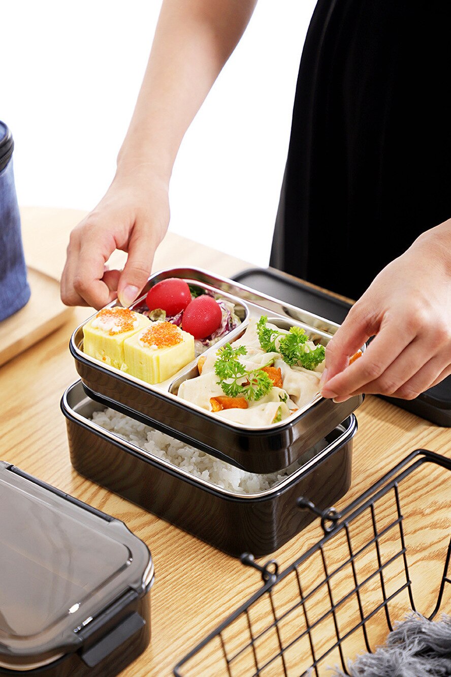 Japanese Lunch Box With Compartment 2 layer 304 Stainless Steel Bento Box For Kids Office Food Container Leak-proof Food Box