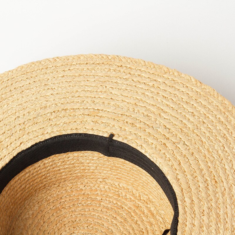 Sombrero plano de paja con ala ancha para mujer, sombrero de playa estilo étnico, Canotier, vacaciones, iglesia, Kuntucky,