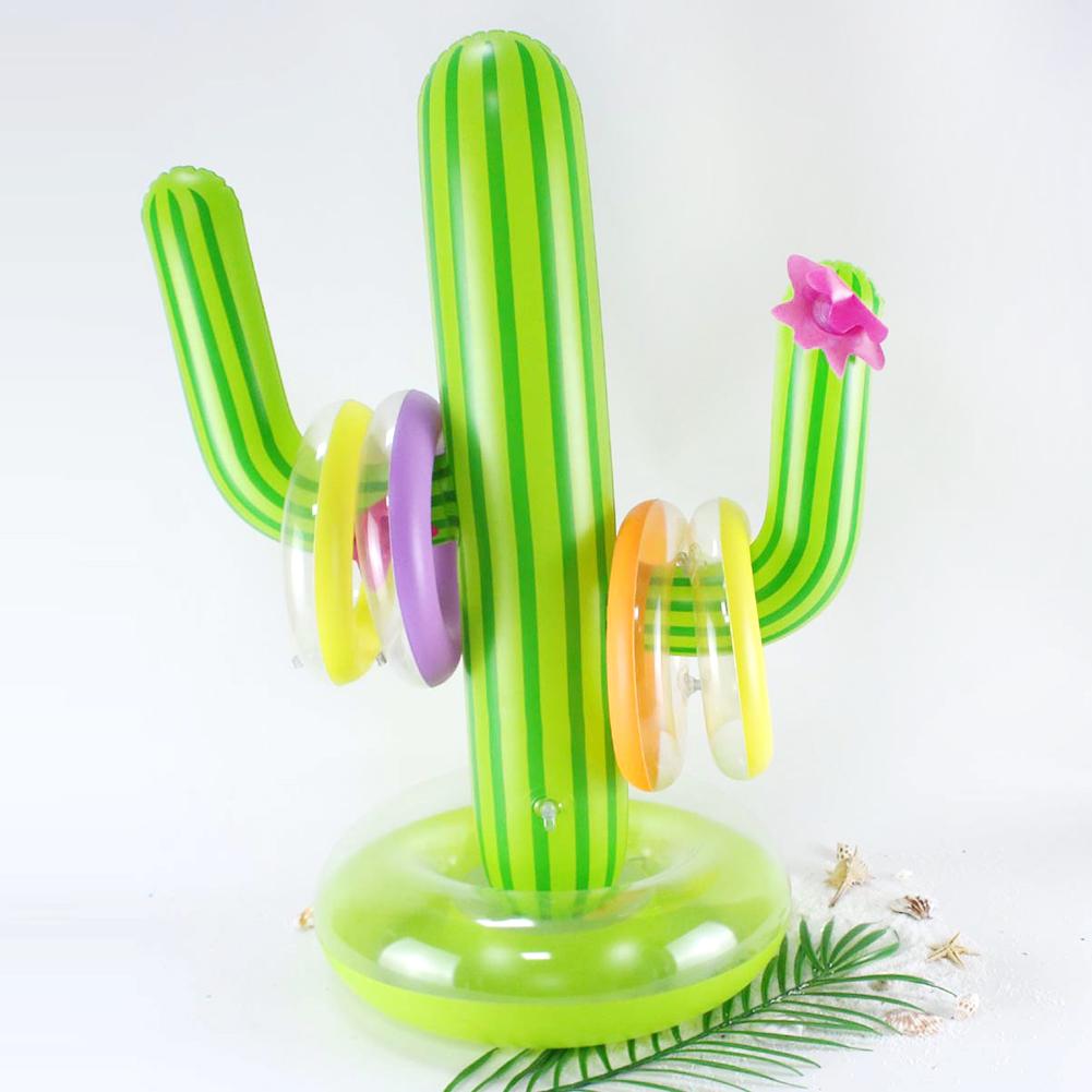 1 Set Inflatable Cactus Ring Toss Game Set Floating Swimming Ring Summer Outdoor Children's Intelligence Interactive Beach Game