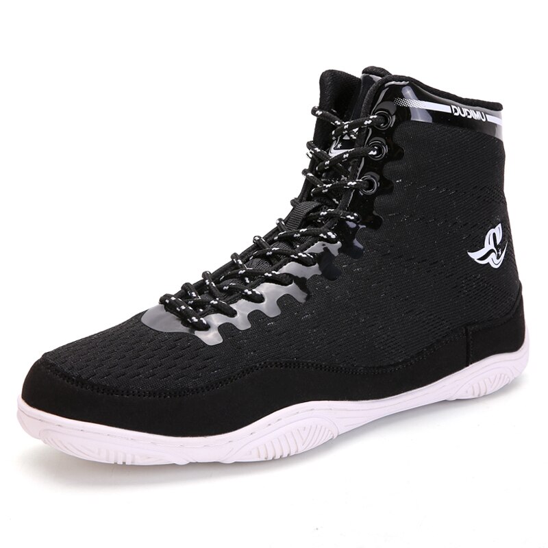 Zapatos profesionales de lucha de boxeo para hombre, zapatillas de levantamiento de pesas, zapatilla suave, transpirables, usable, entrenamiento, botas de combate: Black / 39