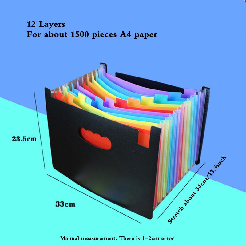 48 Layers A4 Document Standing Accordions Pockets Expanding File Folder Waterproof Organizer Bag For Business Office Stationery: Multicolor 12 Layers