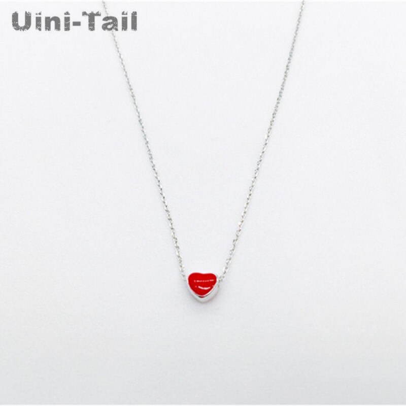 sweet cute 925 sterling silver handmade red glaze Heart-shaped necklace fresh trend peach girlfriend love