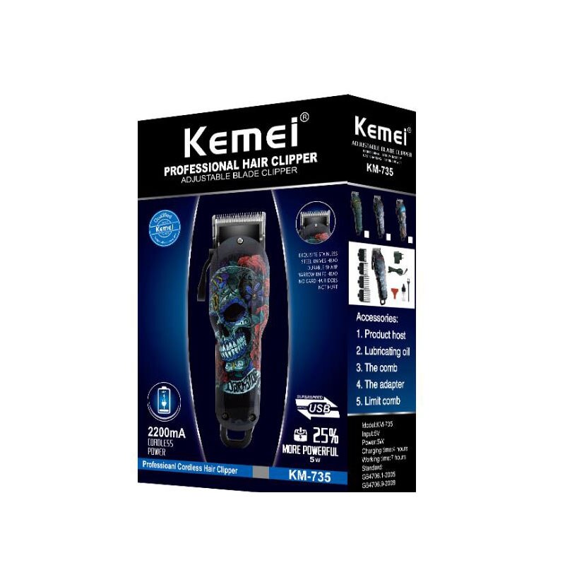 Kemei elektrisk klippare km -735 vattenöverföring kropps usb laddning universal hårklippare
