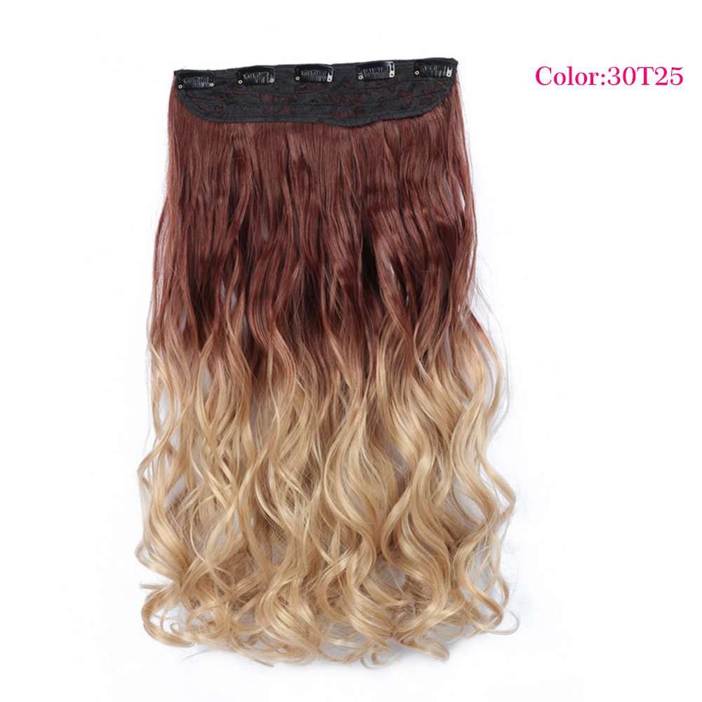 Valenwigs 22 '' lang bølget clip in on one piece syntetisk hair extensions ombre color 5 clips one piece krøllet frisure til kvinder: P12/613