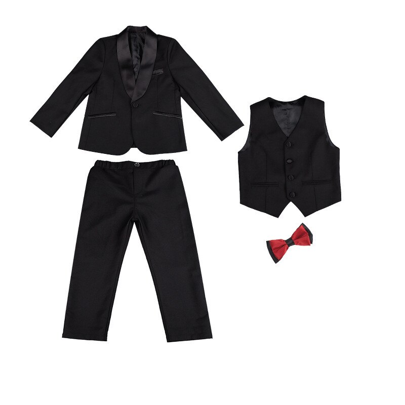 Boys Wedding Suit Moring Coat Teen Gentlemen Kids Formal Tuxedo Dress Child Party Blazer Vest Bowtie Pant Toddler Clothes Sets: 4 Pcs Sets / 120