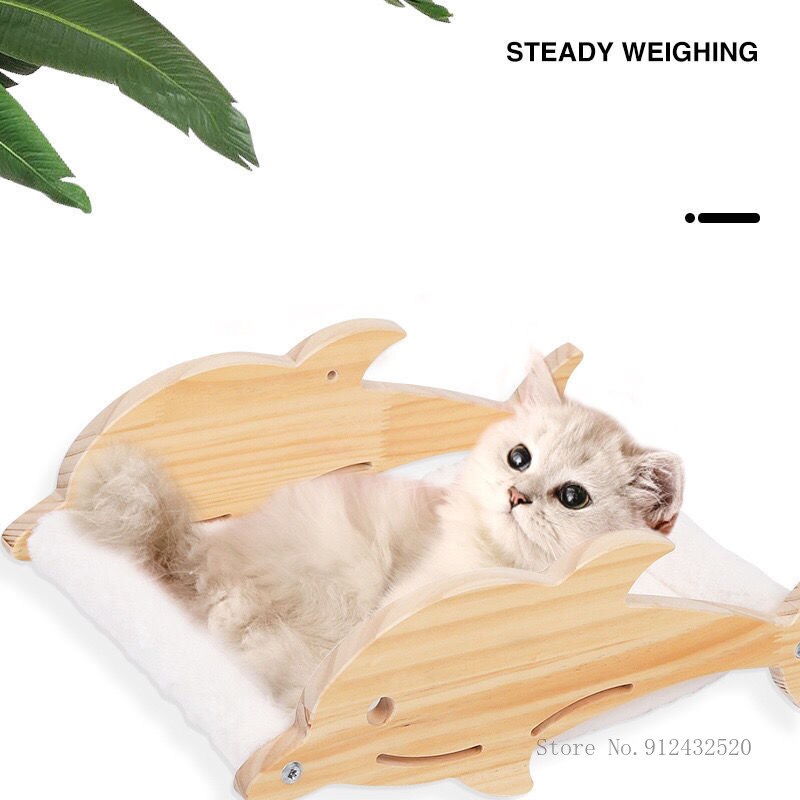 Solid wood cat climbing frame wall-mounted cat litter cat springboard plus velvet cat hammock cat toy whale graphic cat hammock