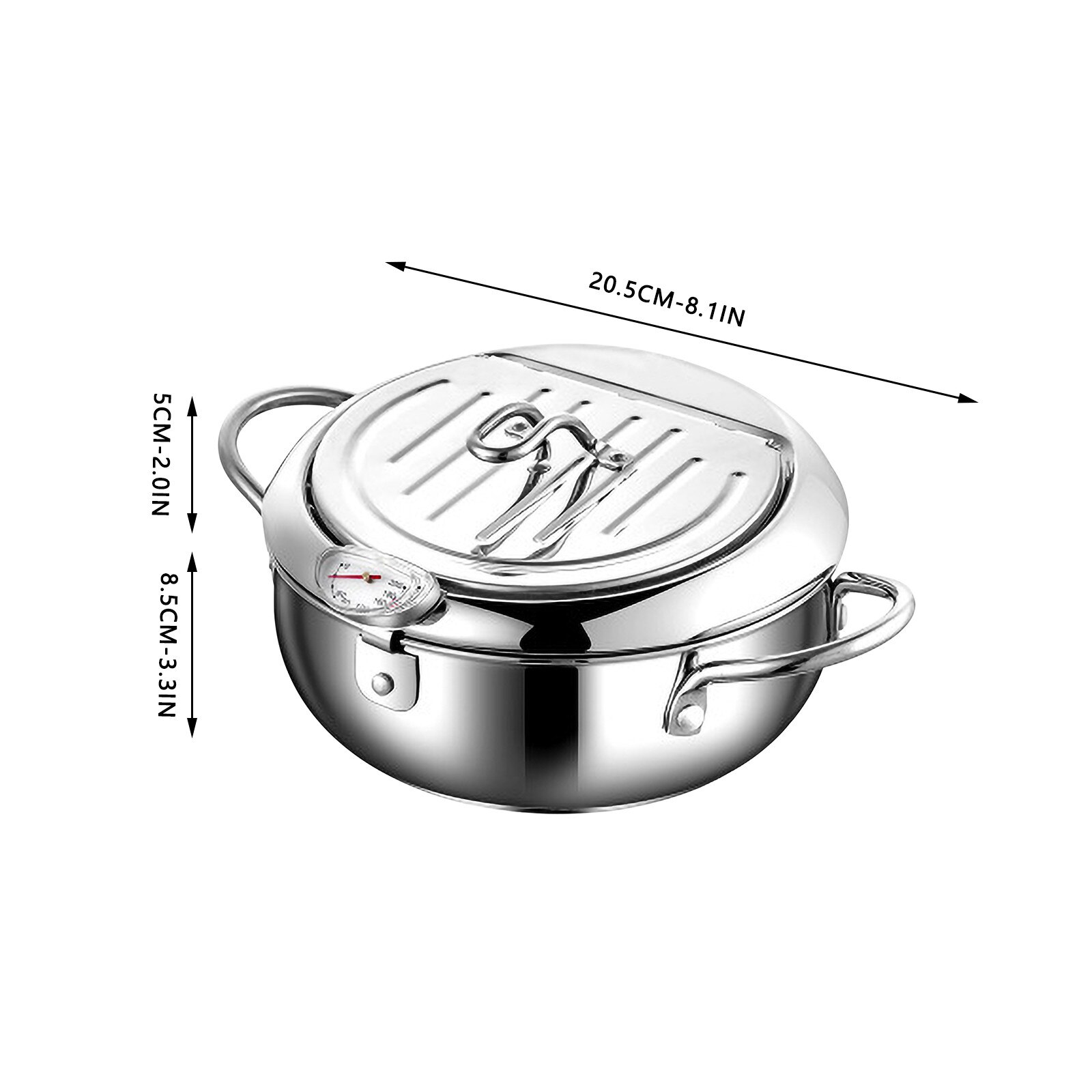 Kitchen Deep Frying Pot Thermometre Tempura Fryer Pan Temperature Control Fried Chicken Pot Cooking Tools Stainless Steel
