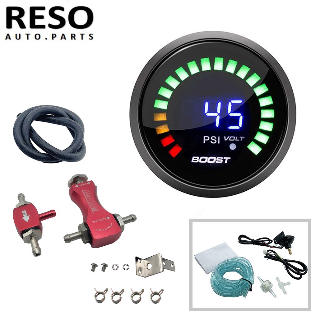 RESO---2”52mm Digital Electronic BOOST GAUGE w/0-30PSI Manual Boost Controller Kit RED/BLUE/BLACK: Red