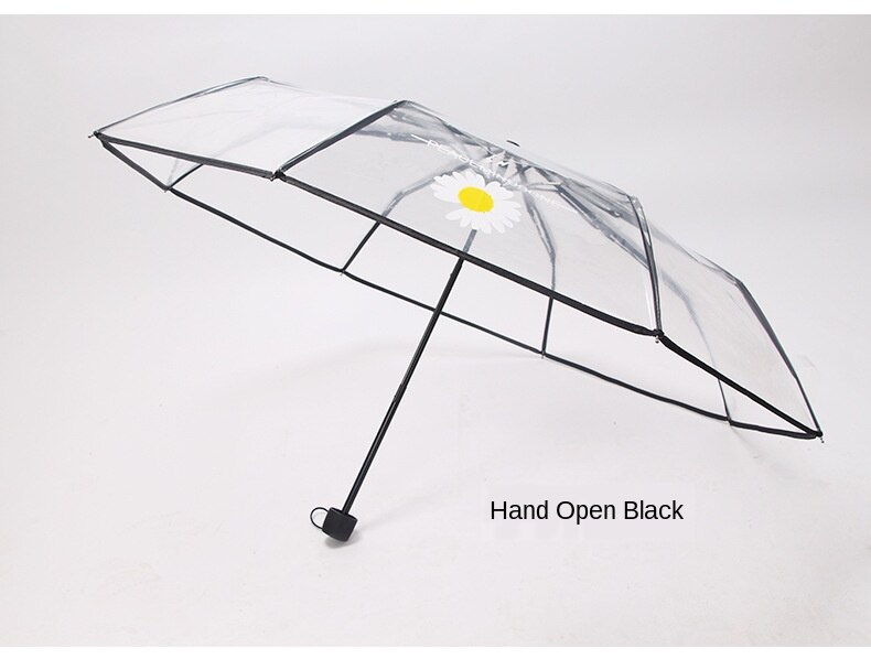 Coreano piccola margherita trasparente ombrello tre pieghevole semplice delle donne di tendenza Giapponese ottavino affrescare studente di antivento forte ombrello: 03