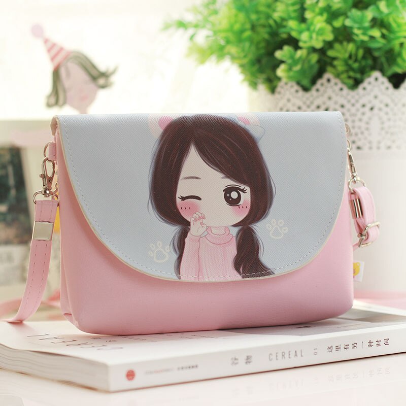 Korean Style Cartoon Cute Girl Pu Leather Cross-Body Phone Crossbody Bag Mini Hanging Neck Bag WonDo: 6