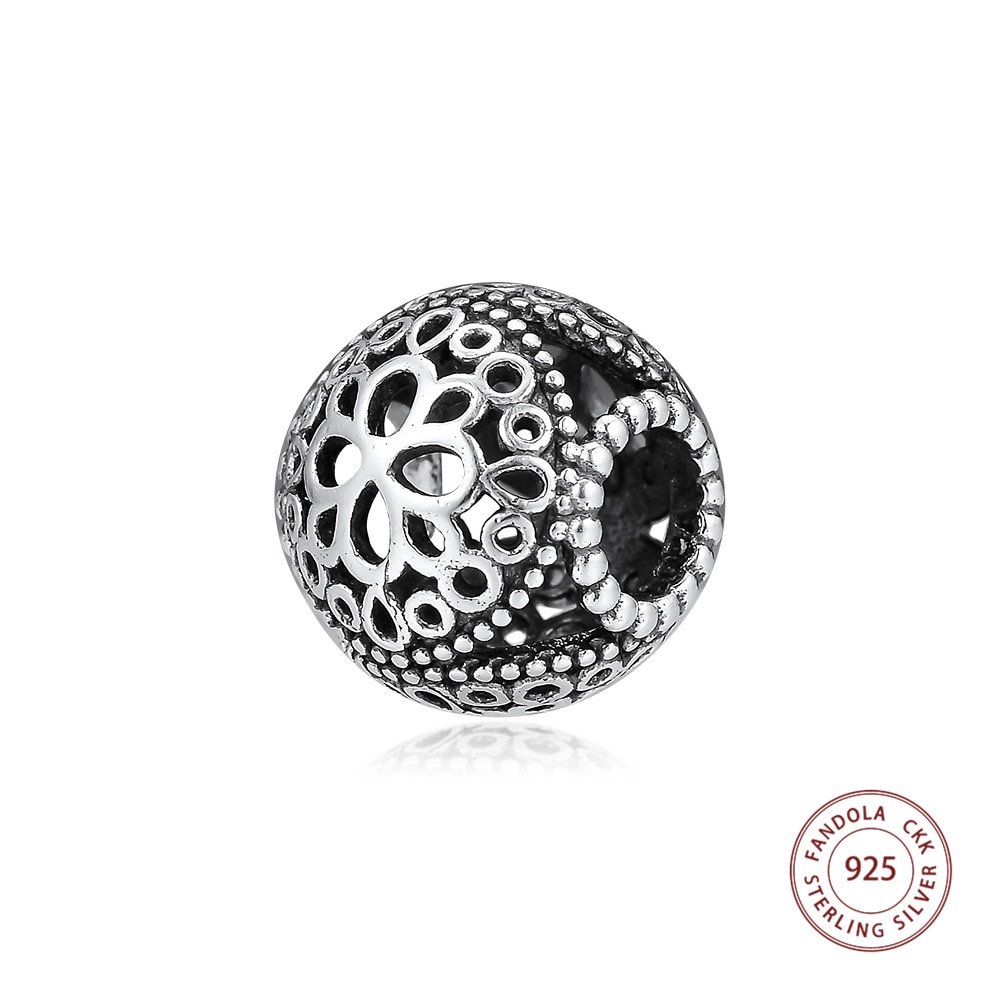 Authentic 925 Sterling Silver Openwork Flower Charms Fits berloques Charm Bracelets Necklaces DIY Beads for Jewelry Making