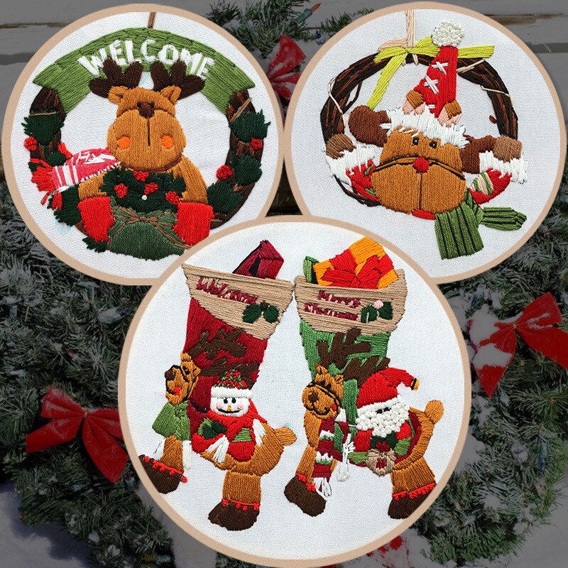 1 conjunto de ferramentas para bordado artesanal criativo de natal para iniciantes faça você mesmo kit de fios para ponto cruz