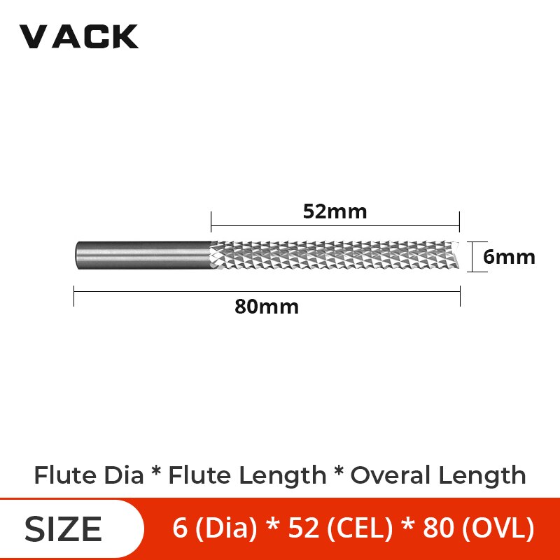 Vack 3.175mm 4mm 6mm 8mm hårdmetall volfram majsfräs pcb fräsar pinnfräs cnc fräs för trägravyr maskin: D6 x 52 x 80l