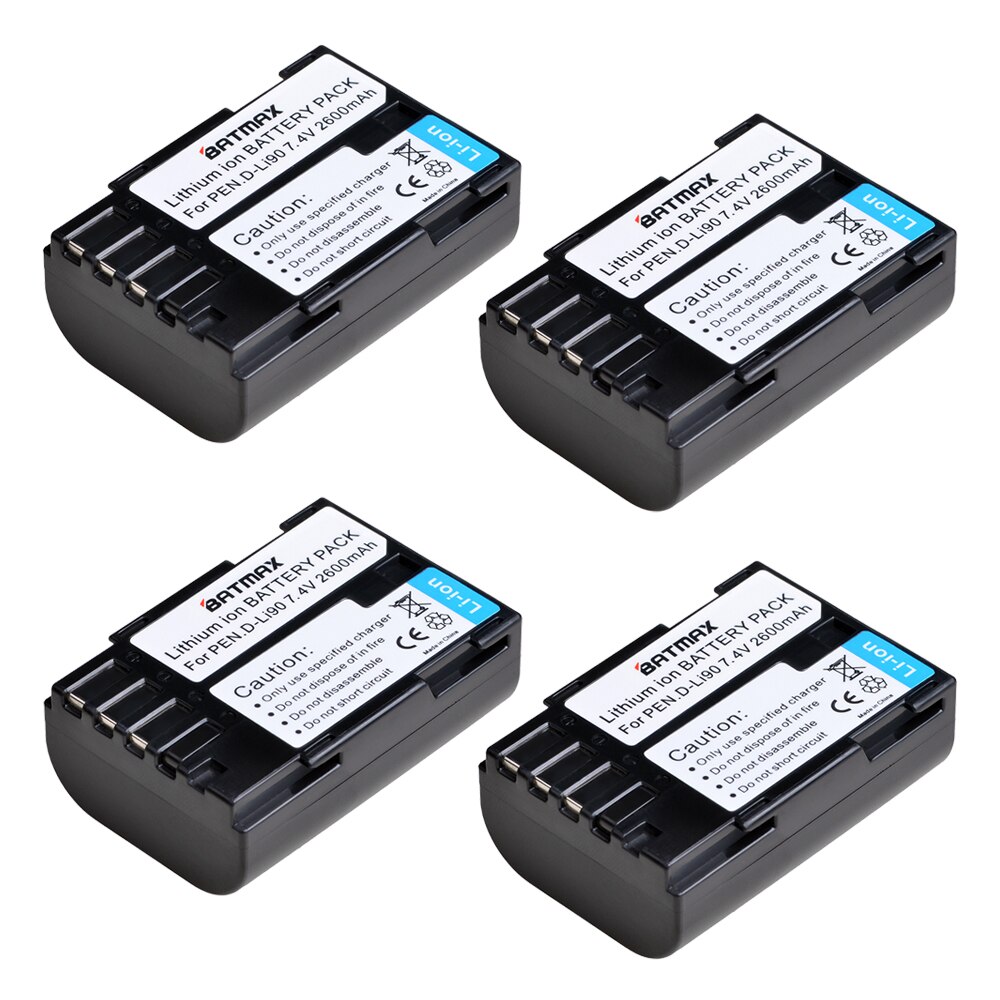 Batmax D-LI90 DLI90 D Li90 batería + LED Dual cargador con el tipo C PortFor PENTAX K-7 K-7D K-5 K-5 II 645D K01 K-3 K-3 II 645Z L15: 4 battery